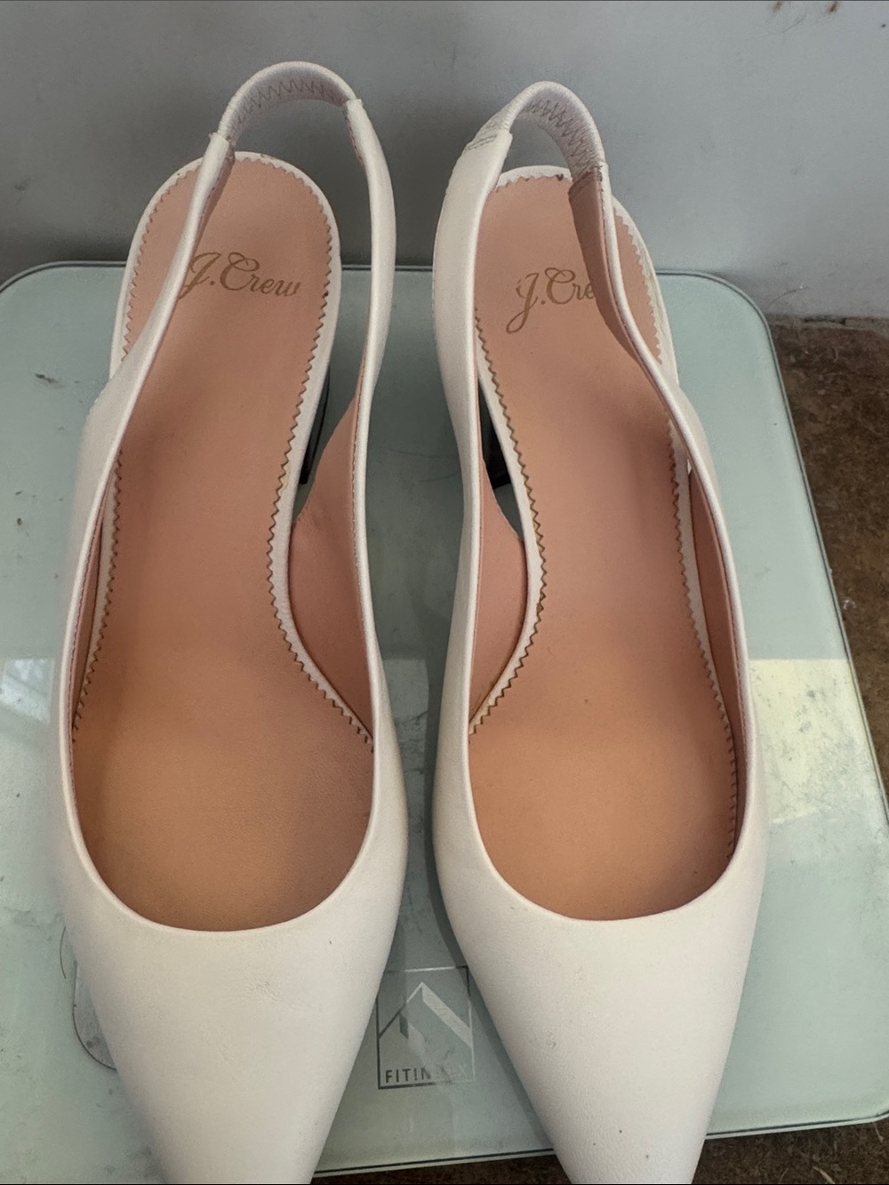 J. Crew White Pointed-Toe Slingback Pumps